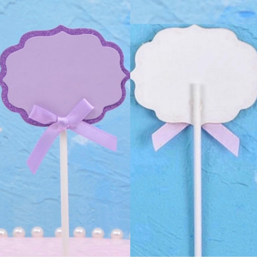 💞 New Pack of 10 Purple & Dark Purple Glitter Buffet Food Label Cupcake Toppers - Picture 2 of 5
